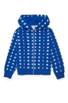 MARNI BLUE COTTON HOODED SWEATSHIRT WITH ZIP AND SMALL ALLOVER LOGO