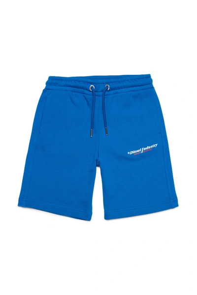 Diesel Kids' Blue Cotton Shorts With Logo And Drawstring Waistband
