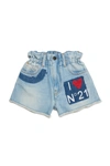 N°21 BLUE DENIM SHORTS WITH PATCH AND I LOVE N°21 LOGO