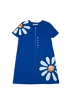 MARNI BLUE FLEECE DRESS WITH FLORAL DAISY PRINT AND SEQUIN APPLIQUE