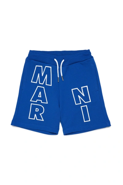 Marni Kids' Logo印花运动短裤 In Blue