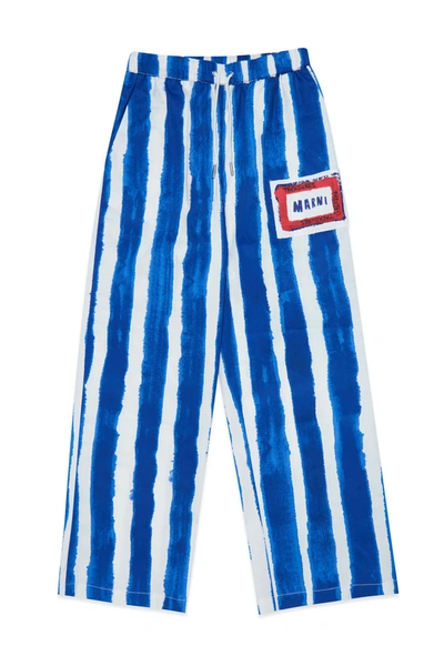 Marni Kids' Mp50au Trousers  Blue Gabardine Trousers With Allover Striped Pattern