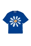 MARNI BLUE JERSEY T-SHIRT WITH FLORAL PRINT AND SEQUIN APPLIQUÉ