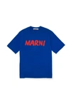 MARNI BLUE JERSEY T-SHIRT WITH MARNI BRUSH LOGO