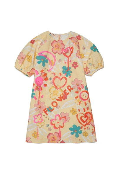 Marni Floral-print Short-sleeve Dress In White