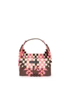 MARNI FLUO PINK WOVEN RAINBOW BAG WITH SINGLE HANDLE AND APPLIED LOGO