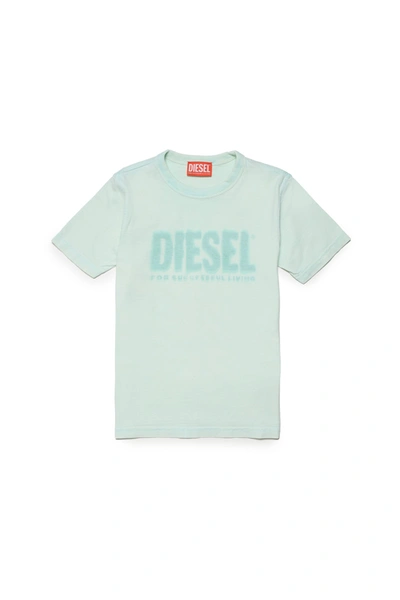 Diesel Kids' Tdiegore6 T-shirt  Green Cotton T-shirt With Faded Effect Logo