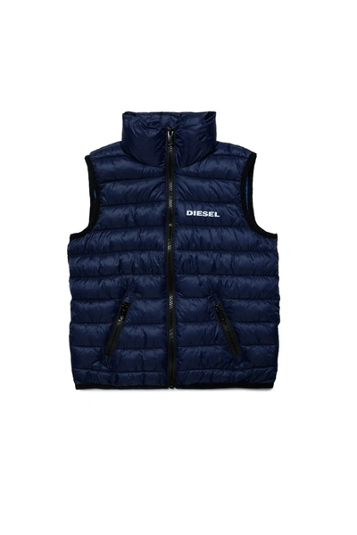 Diesel Kids' Jolice Logo-print Quilted Gilet In Blue