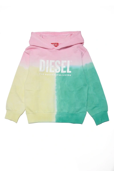 Diesel Kids' Colour-block Logo Hoodie In Multicolor
