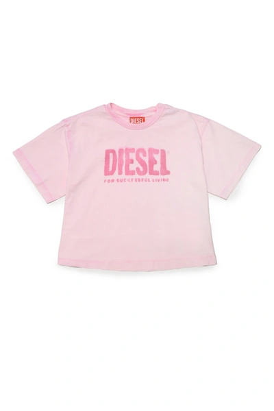 Diesel Kids' Logo Print Cotton Jersey T-shirt In Pink