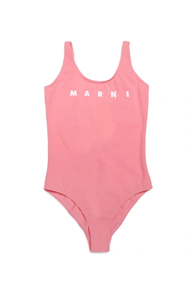 Marni Kids' Low-back Logo-print Swimsuit In Pink