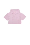 N°21 PINK CROPPED JERSEY T-SHIRT WITH HOOD AND TONE-ON-TONE COLLEGE LOGO
