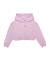 N°21 PINK CROPPED SWEATSHIRT WITH HOOD, MULTICOLOURED LOGO AND GATHERS AT THE BOTTOM
