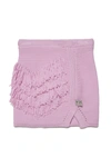 N°21 PINK HAND-MADE EFFECT KNIT SKIRT WITH APPLIED FRINGES