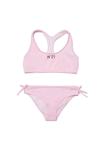 N°21 Kids' Logo Print Lycra Bikini In Pink