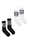 Diesel Set Of Two Pairs Of Black And White Logo Socks In Black