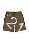 N°21 Kids' Two-tone Green And Black Shorts With Vintage Effect Logo