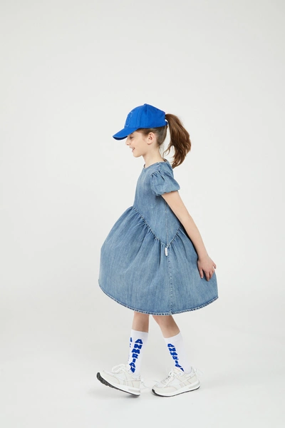 Marni Kids Washed Denim Dress With Dirty Effect And Big M Logo In Blue ModeSens