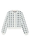 MARNI WHITE COTTON LONG-SLEEVED CARDIGAN WITH ALLOVER INLAID LOGO