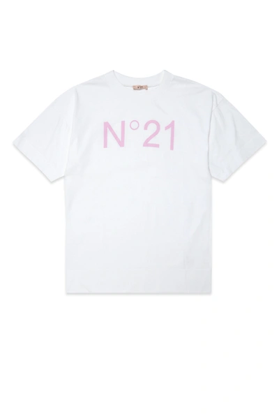 N°21 Kids' White Jersey Maxi T-shirt Cover-up With Logo