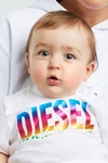DIESEL WHITE JERSEY T-SHIRT WITH METALLIC EFFECT RAINBOW LOGO