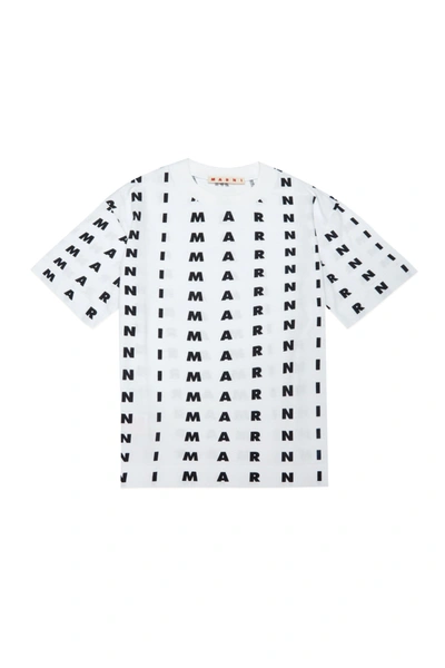 Marni Kids' Monogram-print Short-sleeve T-shirt In White