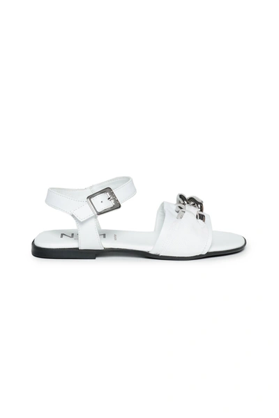 N°21 Kids' White Sandals With Metallic Chain