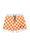 N°21 WHITE SWIM BOXERS WITH DAMIER GRAPHICS