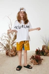 N°21 Kids' Two-tone Yellow And Light Blue Shorts With Vintage Effect Logo