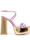 Haus Of Honey Metallic Leather Ankle Strap Sandals With Heel 14cm In Golden