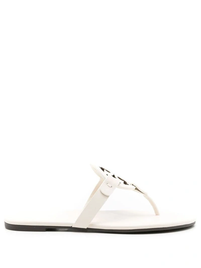 Tory Burch Miller Leather Thong Sandals In White
