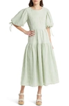 Moon River Woven Textured A-line Dress In Sage