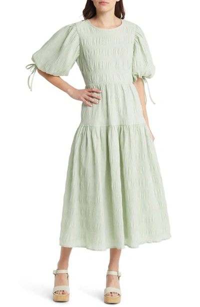 Moon River Woven Textured A-line Dress In Sage