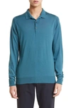 John Smedley Cotswold Wool Polo Sweater In Blue Tide