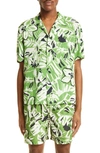 Palm Angels Macro Hibiscus Print Bowling Shirt In Green White