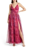Lulus Romance That Wows Magenta Floral Print Organza Maxi Dress In Magenta Floral Print