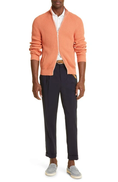 Brunello Cucinelli Men's Ribbed Full-zip Sweater In Ckc31 Orange