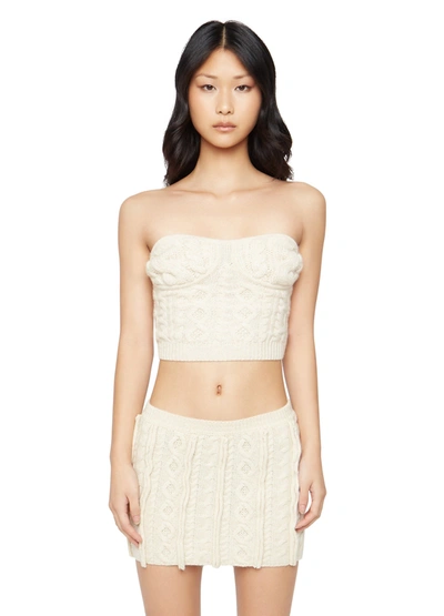Danielle Guizio Ny Cable Knit Bustier Strapless Top In Cream