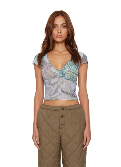 Danielle Guizio Ny Cap Sleeve V-neck Top In Mint Lavender