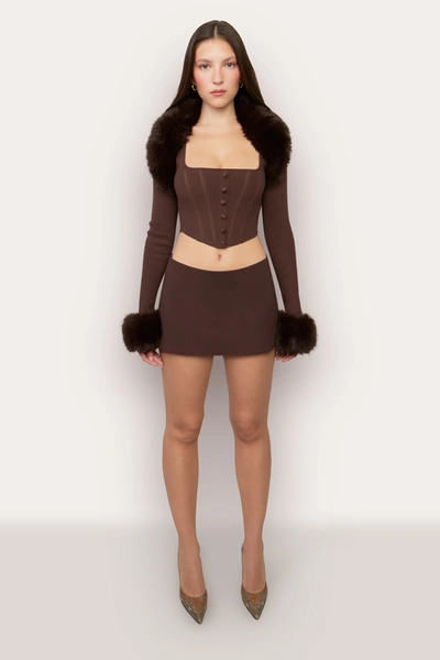 Danielle Guizio Ny Faux Fur Knit Bolero In Chocolate Brown