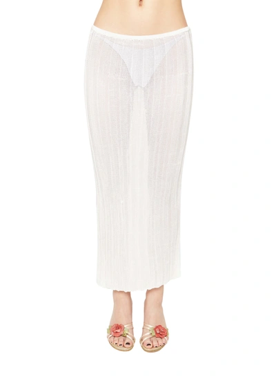 Danielle Guizio Ny Slinky Rib Knit Midi Skirt In Off White