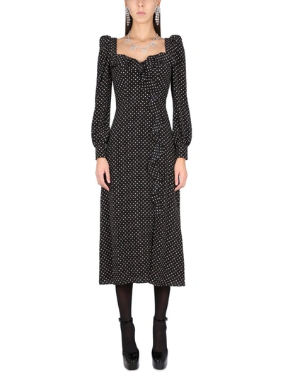 Alessandra Rich Bow-detailed Pleated Polka-dot Silk Midi Dress In Black