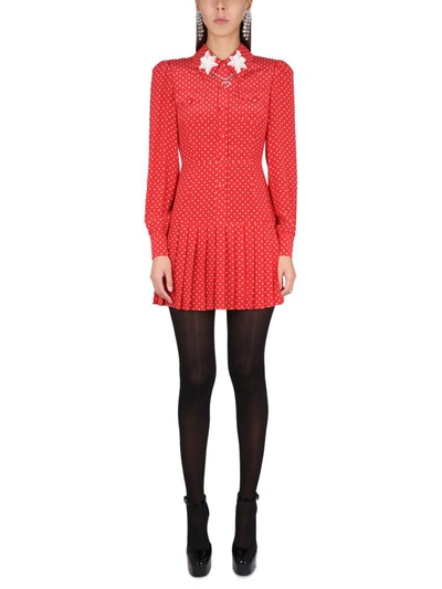 Alessandra Rich Polka Dot Silk Georgette Mini Dress In Red