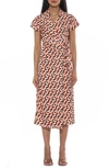 Alexia Admor Pairs Surplice Wrap Midi Dress In Brown Multi