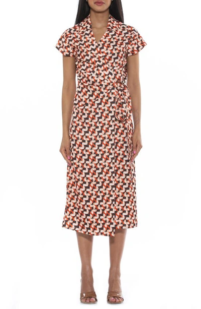 Alexia Admor Pairs Surplice Wrap Midi Dress In Brown Geo