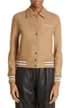Amiri Bones Embroidered Varsity Jacket In Taupe
