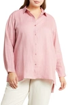 EILEEN FISHER CLASSIC COLLAR EASY LINEN BUTTON-UP SHIRT