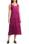 EILEEN FISHER TIERED PLEATED SILK MIDI DRESS