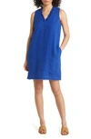 Tommy Bahama Two Palms Ruffle V-neck Linen A-line Dress In Mazarine Blue