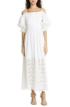 Ulla Johnson Narcisa Broderie Anglaise Cold-shoulder Midi Dress In Pristine